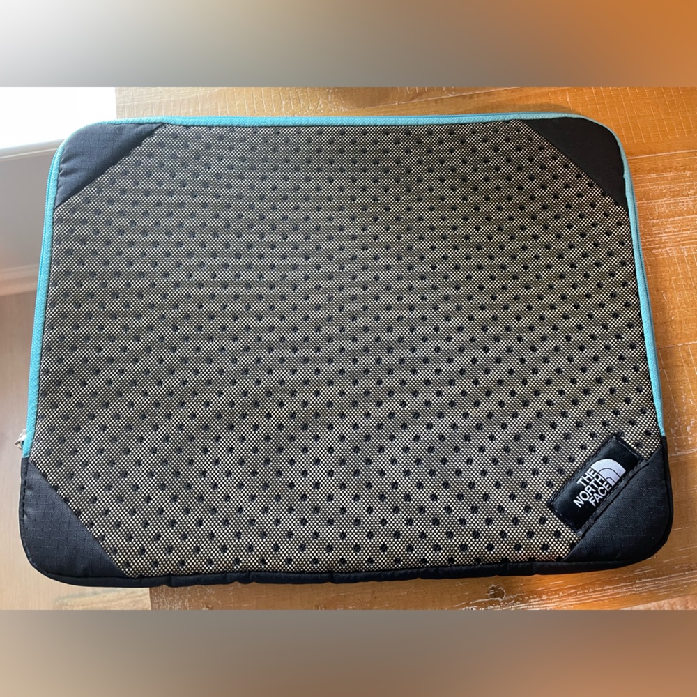 The North Face Black andTanLaptop Sleeve with Teal Trim
